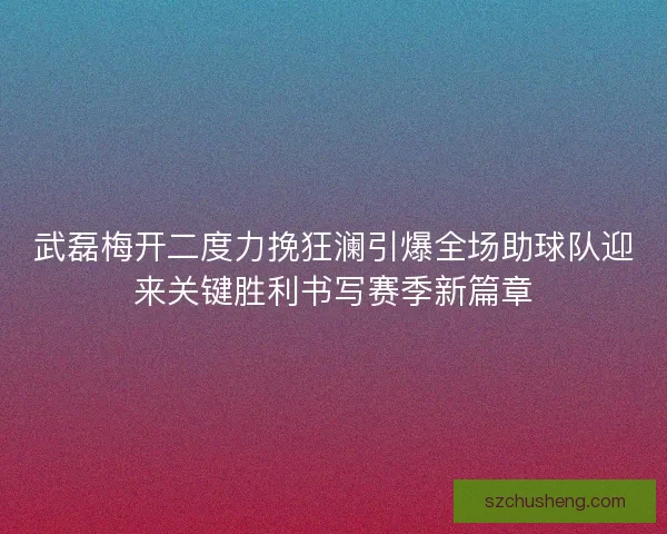 武磊梅开二度力挽狂澜引爆全场助球队迎来关键胜利书写赛季新篇章